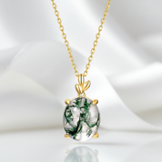 Oval Cut Green Moss Agate Pendant Necklace-Black Diamonds New York