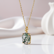 Oval Cut Green Moss Agate Pendant Necklace-Black Diamonds New York