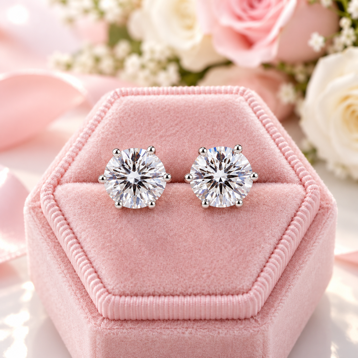 Shiny Diamond Option Classic Six Prong Earrings-Black Diamonds New York