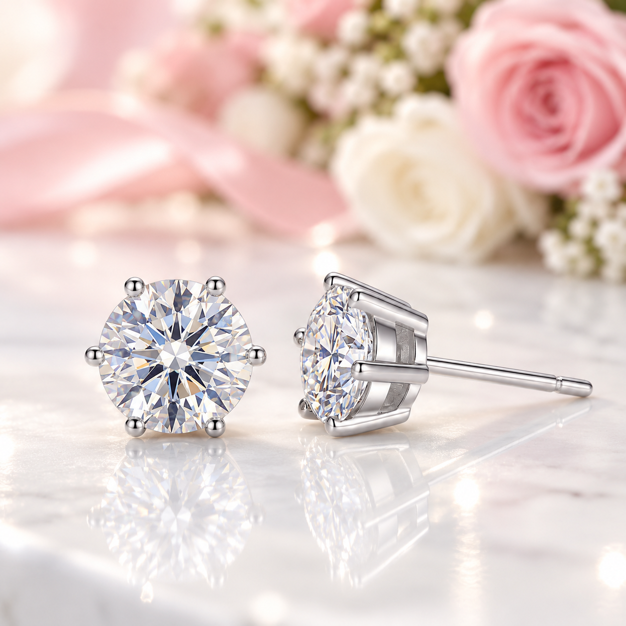 Shiny Diamond Option Classic Six Prong Earrings-Black Diamonds New York