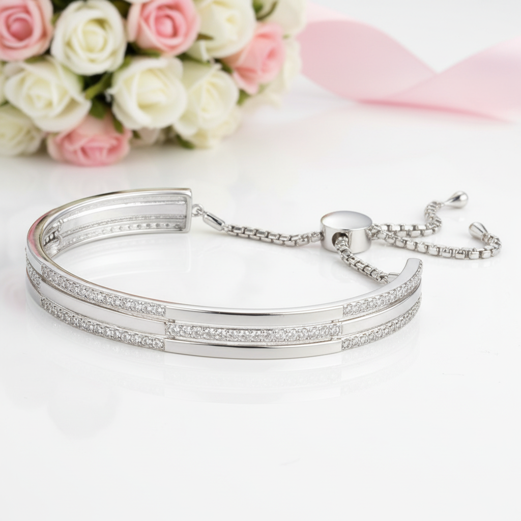 Silver Adjustable Bolo Bracelet with Diamond Option-Black Diamonds New York