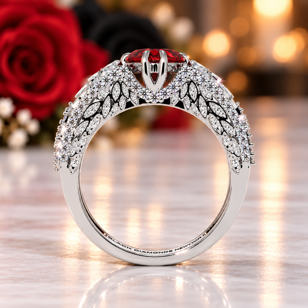 Infinity x Infinity Ring- Red Heart and Cross Diamond Option Gothic Ring-Black Diamonds New York