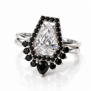 Faithfulness-1ct Black Pear Cut Diamond Option 14k White Gold Coffin Ring Set-Black Diamonds New York
