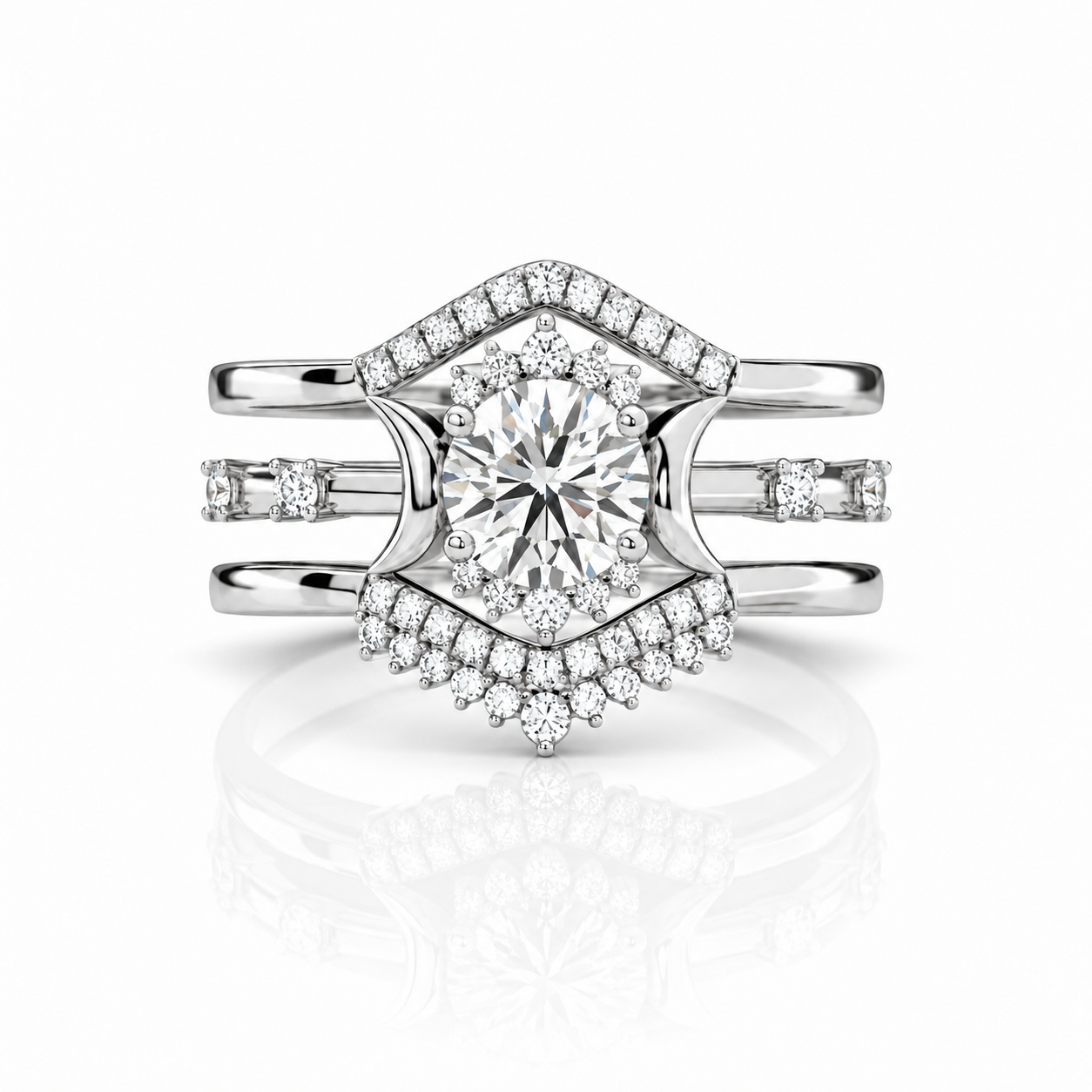 Full Moon- Radiant Celestial Moon Round Diamond Option Gothic Engagement Ring-Black Diamonds New York