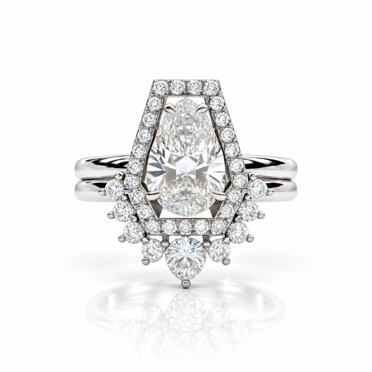 Faithfulness-1ct Black Pear Cut Diamond Option 14k White Gold Coffin Ring Set-Black Diamonds New York