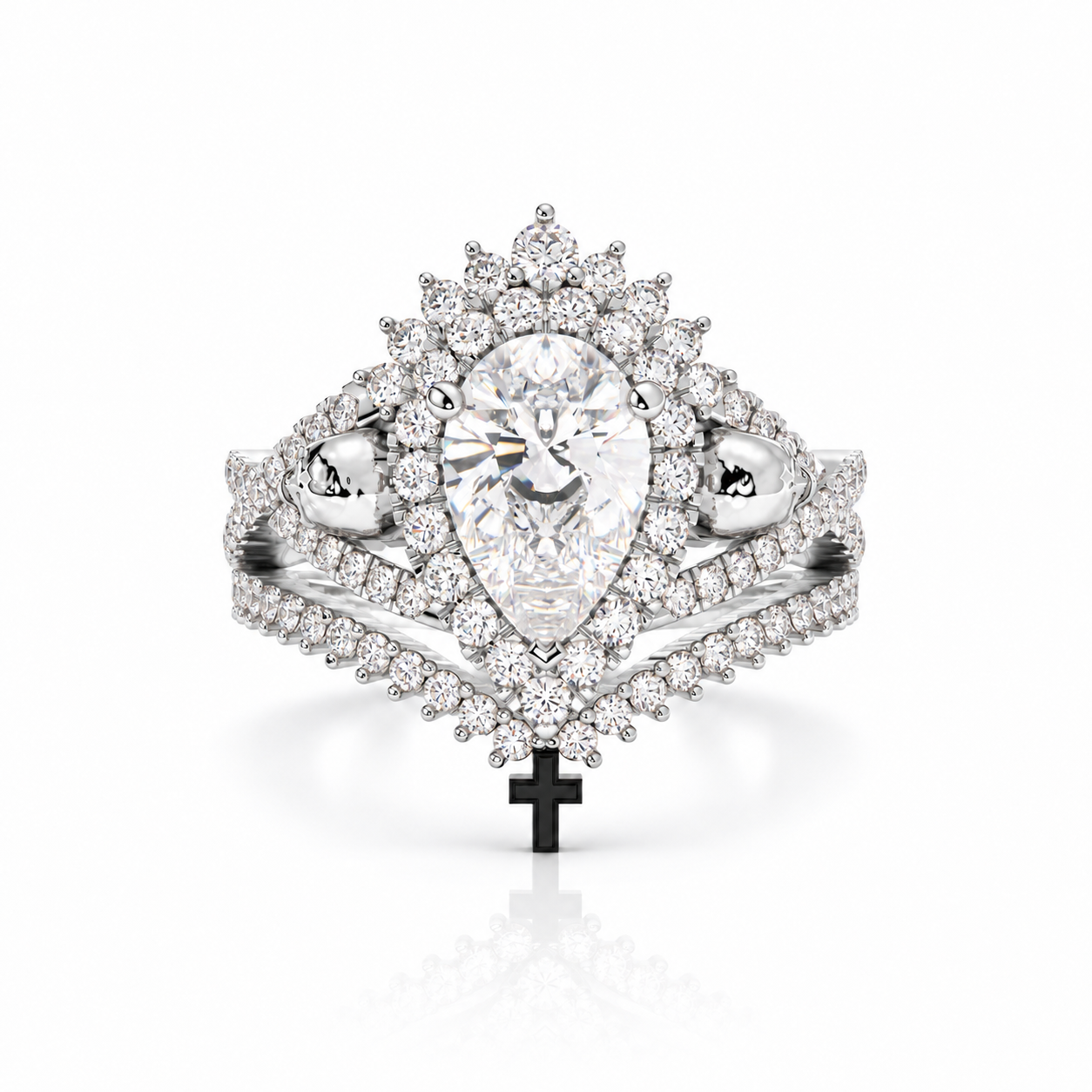 Loyalty Ring- 1ct Pear Cut Black Diamond Option Skull Ring Set-Black Diamonds New York
