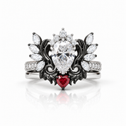 Angel's Wings- 14k White Gold Pear Cut and Red Heart Diamond Option Gothic Promise Ring-Black Diamonds New York
