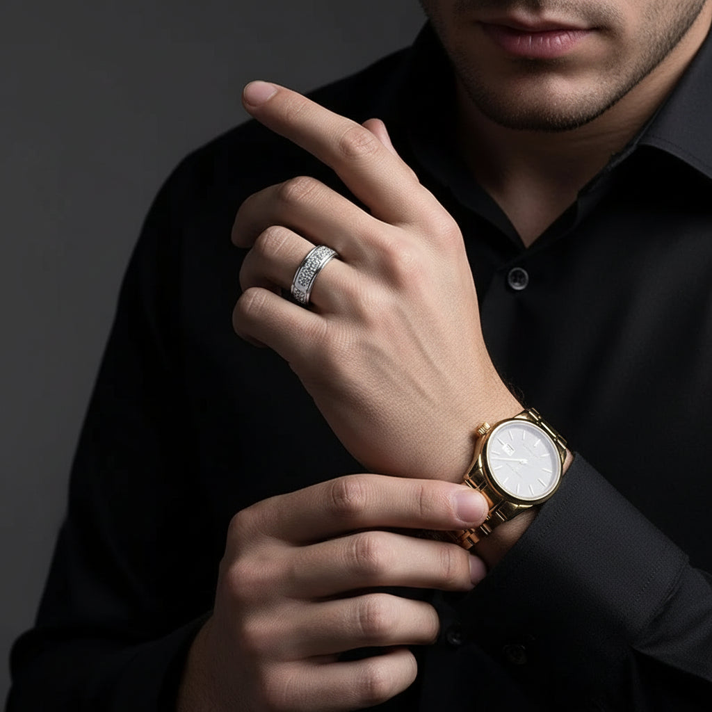 Simple Black Domed Hip-hop Ring Band-Black Diamonds New York