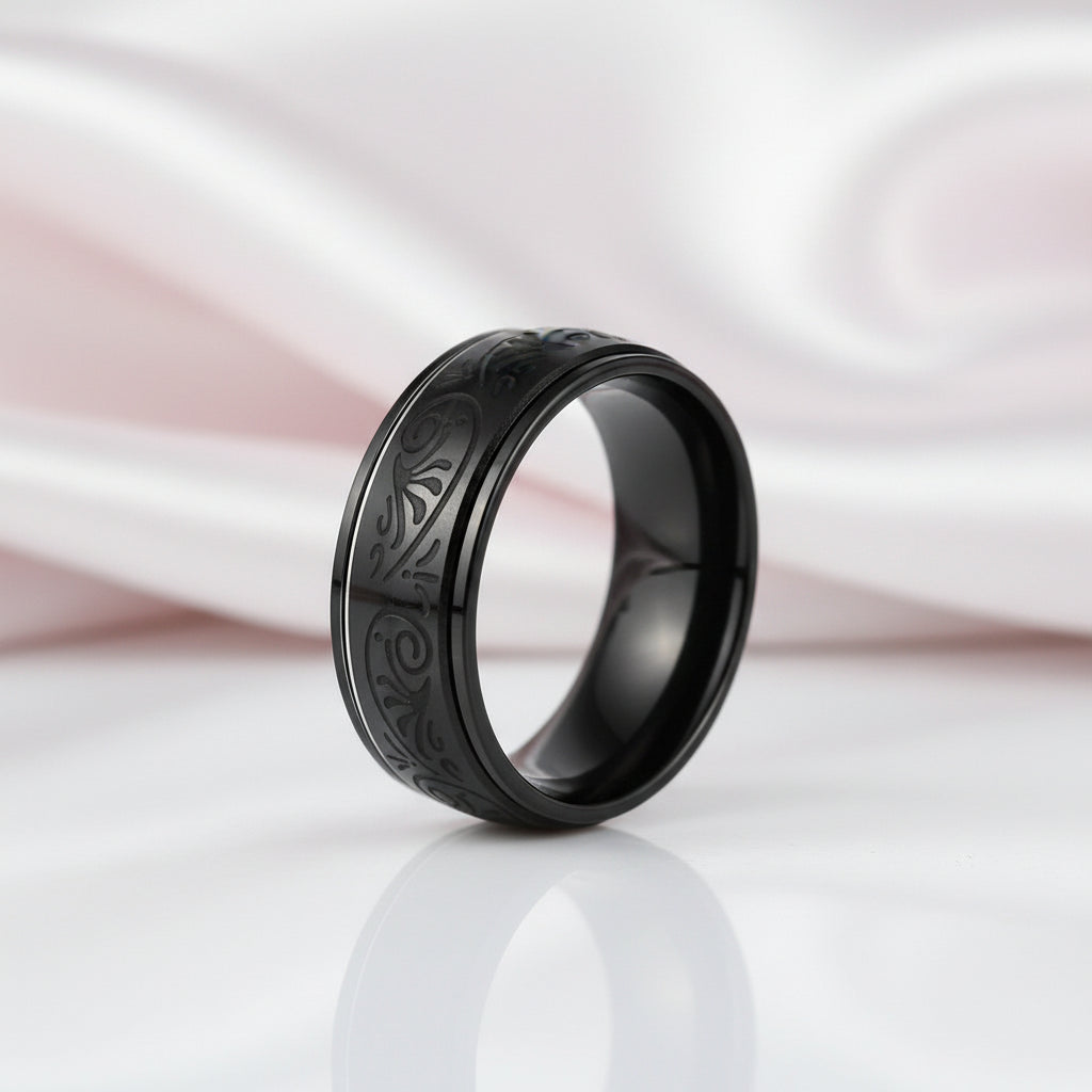 Simple Black Domed Hip-hop Ring Band-Black Diamonds New York