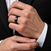 Simple Black Titanium Men's Wedding Band-Black Diamonds New York