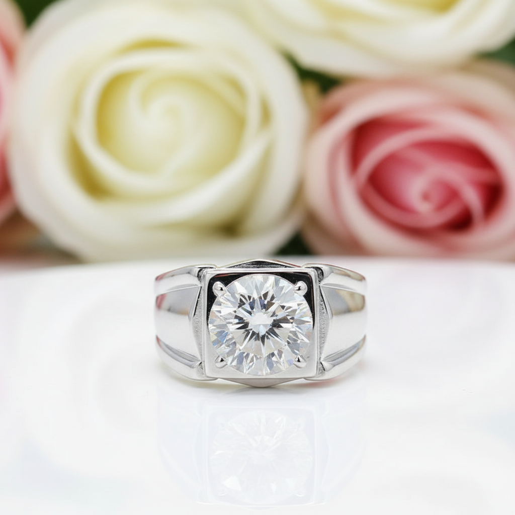 Simple Round Cut Diamond Men's Ring-Black Diamonds New York