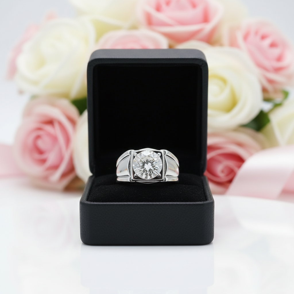 Simple Round Cut Diamond Option Men's Ring-Black Diamonds New York