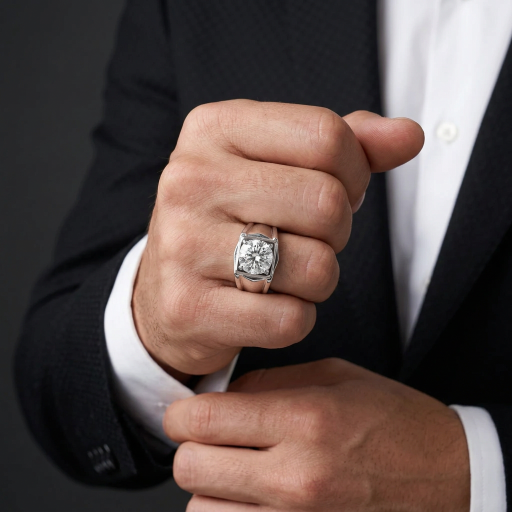Simple Round Cut Diamond Option Men's Ring-Black Diamonds New York