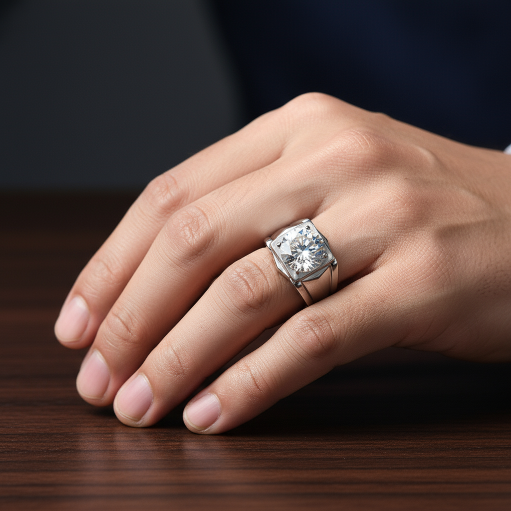 Simple Round Cut Diamond Men's Ring-Black Diamonds New York