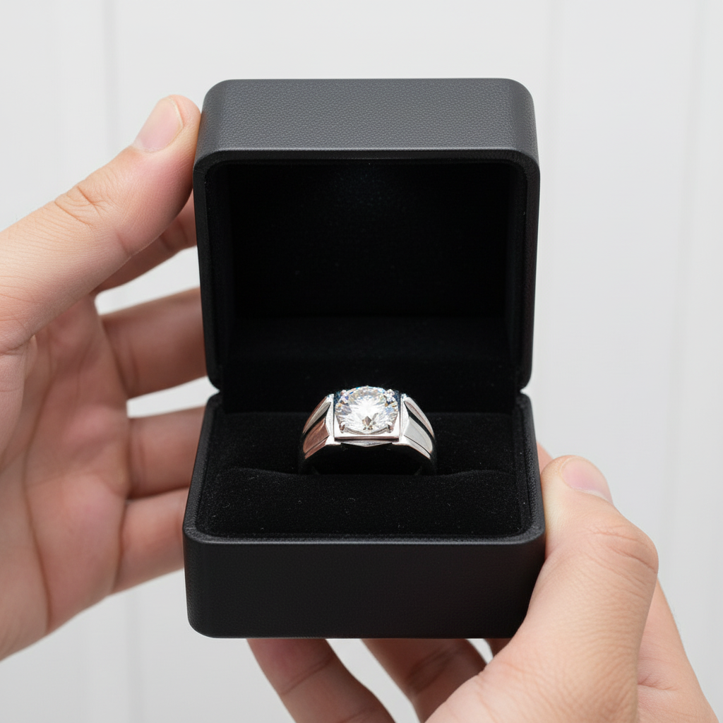 Simple Round Cut Diamond Men's Ring-Black Diamonds New York