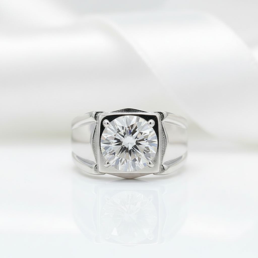 Simple Round Cut Diamond Men's Ring-Black Diamonds New York