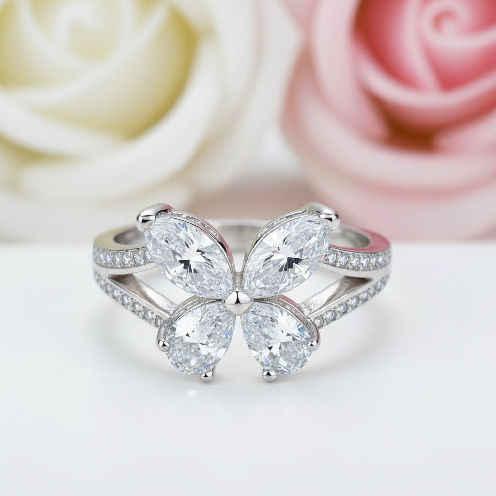 Butterfly Design Diamond Promise Ring-Black Diamonds New York