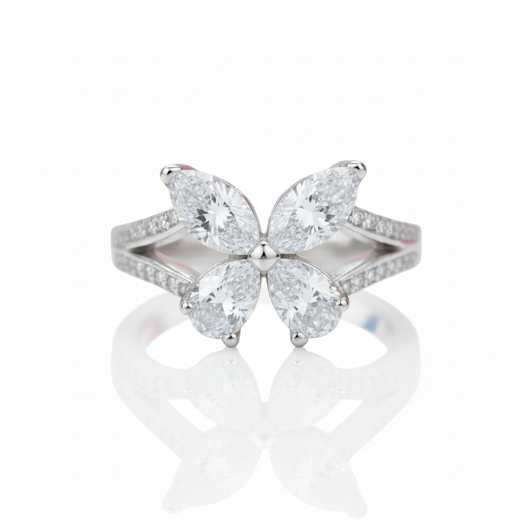 Butterfly Design Diamond Option Promise Ring-Black Diamonds New York