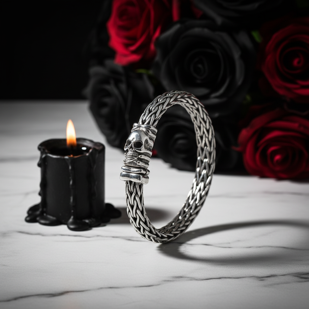 Skull Braided Punk Bracelet-Black Diamonds New York