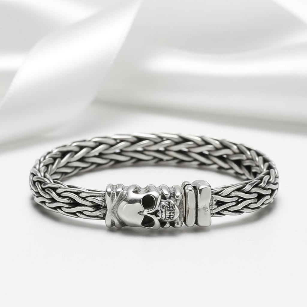 Skull Braided Punk Bracelet-Black Diamonds New York