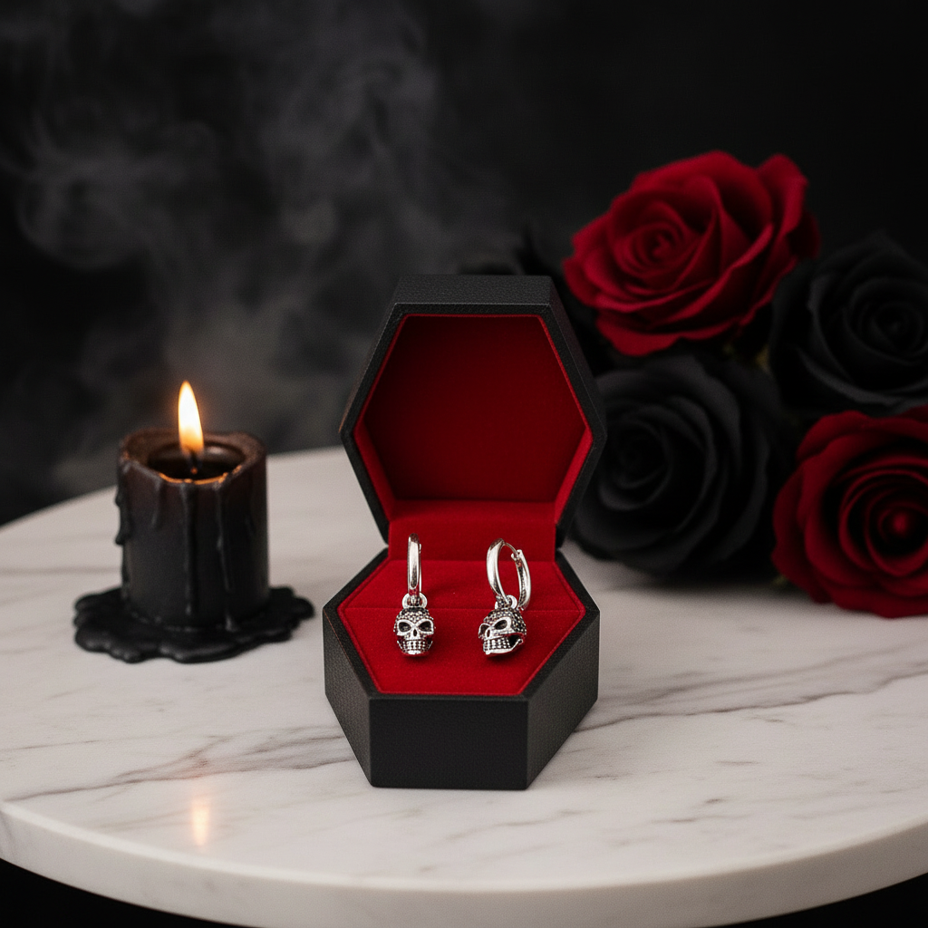 Black Diamond Pave Skull Hoop Earrings-Black Diamonds New York