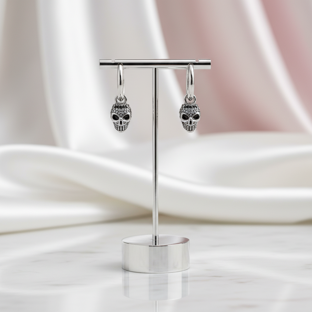 Black Diamond Option Pave Skull Hoop Earrings-Black Diamonds New York