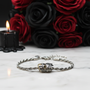 Skull Knight & Karma Wheel Wire Chain Bracelet-Black Diamonds New York