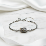 Skull Knight & Karma Wheel Wire Chain Bracelet-Black Diamonds New York