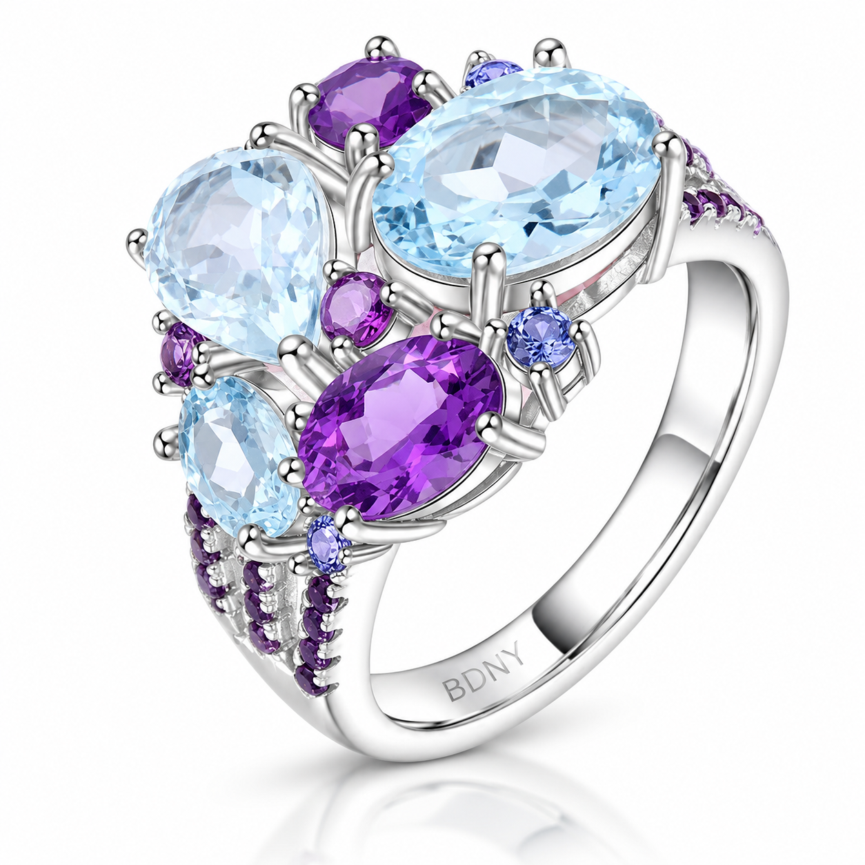 Sky Blue Topaz Amethyst Candy Ring-Black Diamonds New York