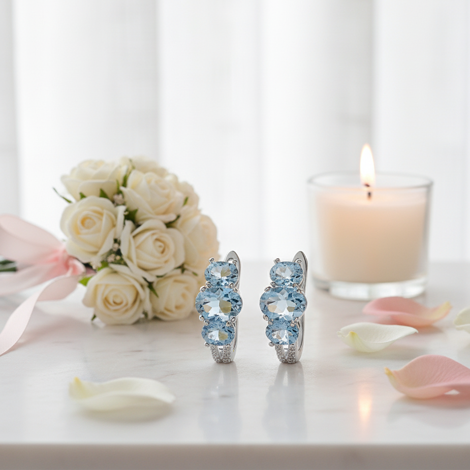 Sky Blue Topaz Birthstone Gemstone Stud Earrings-Black Diamonds New York