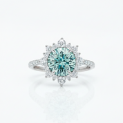 Snowflake Design Halo Round Cut Cyan Blue Diamond Option Engagement Ring-Black Diamonds New York