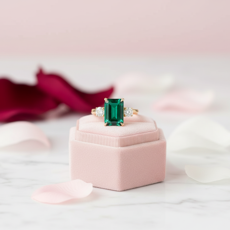 Solid 14K Yellow Gold Emerald Cut Engagement Ring with Diamond-Black Diamonds New York