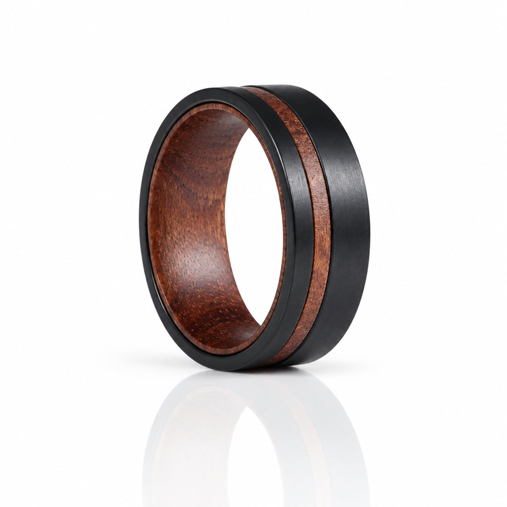 Solid Wood Titanium Steel Ring Men's Ring-Black Diamonds New York