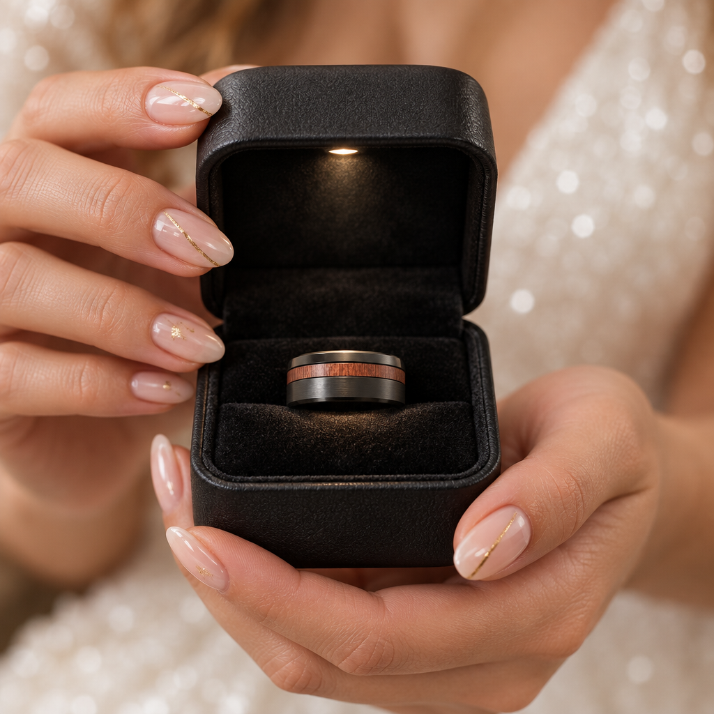 Solid Wood Titanium Steel Ring Men's Ring-Black Diamonds New York