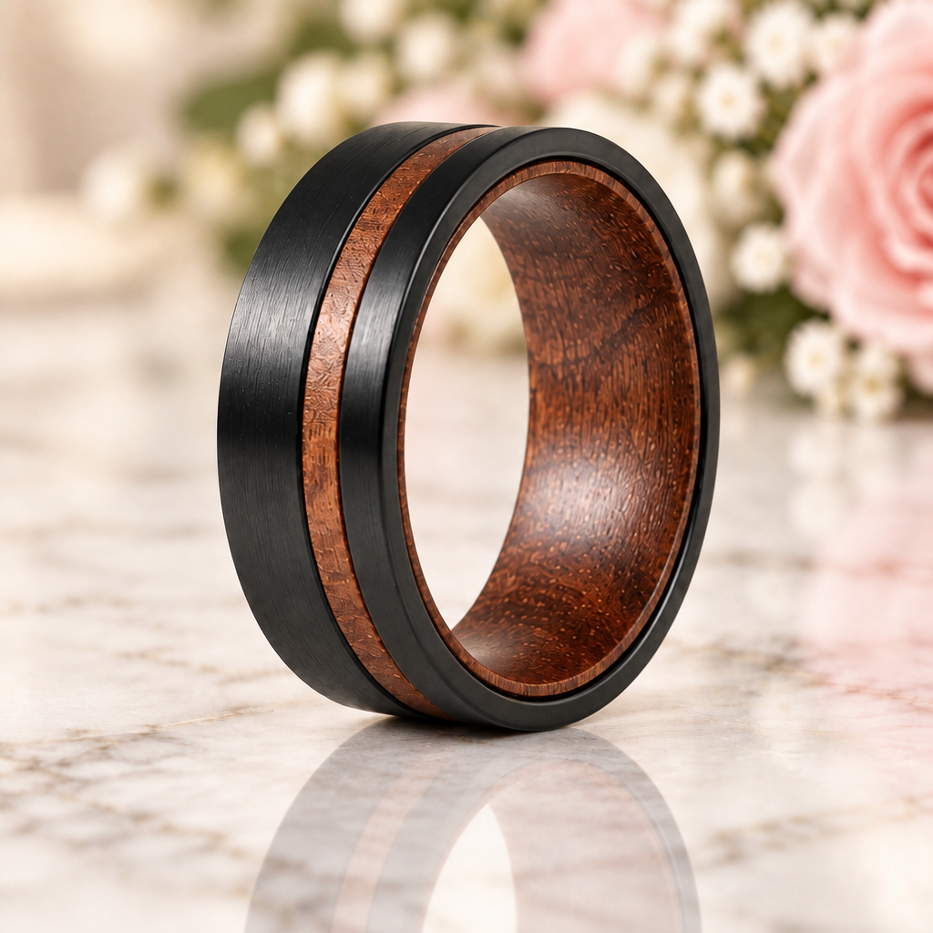 Solid Wood Titanium Steel Ring Men's Ring-Black Diamonds New York