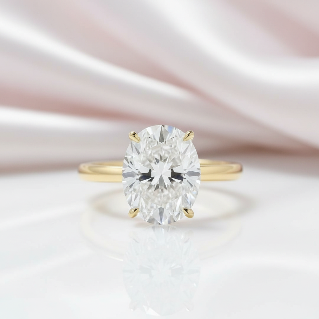 Solid Yellow Gold 3.0ct Oval Cut Diamond Option Engagement Ring-Black Diamonds New York