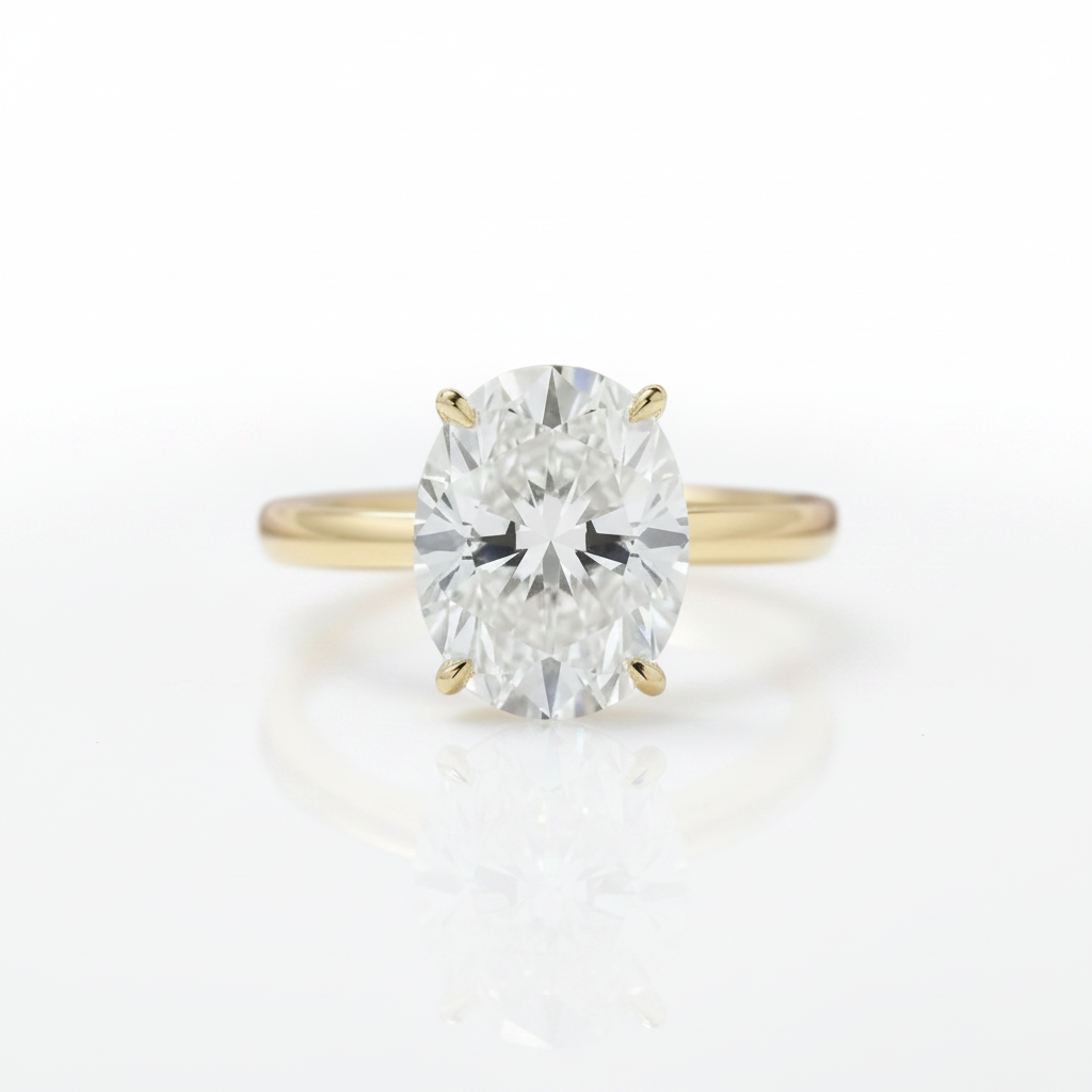 Solid Yellow Gold 3.0ct Oval Cut Diamond Option Engagement Ring-Black Diamonds New York