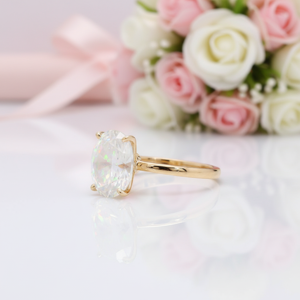 Solid Yellow Gold 3.0ct Oval Cut Diamond Engagement Ring-Black Diamonds New York