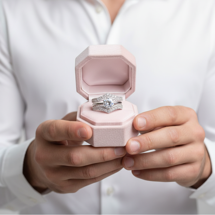 Solitaire Round Cut Diamond Engagement Ring Set