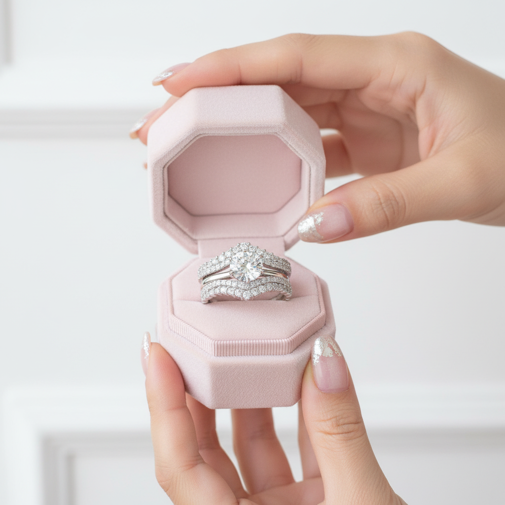 Solitaire Round Cut Diamond Engagement Ring Set