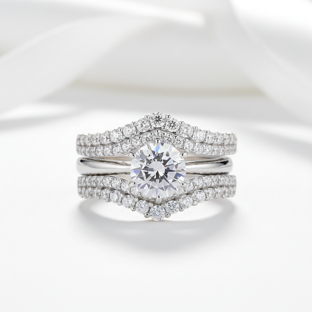 Solitaire Round Cut Diamond Engagement Ring Set