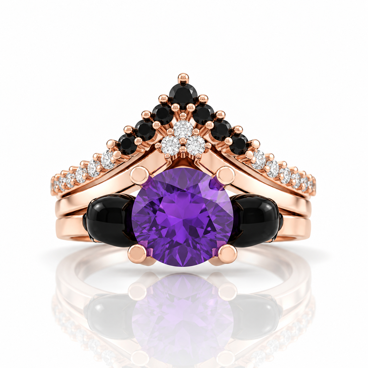 Soulmate- 1ct Violet Round Cut Diamond Option Gothic Ring-Black Diamonds New York