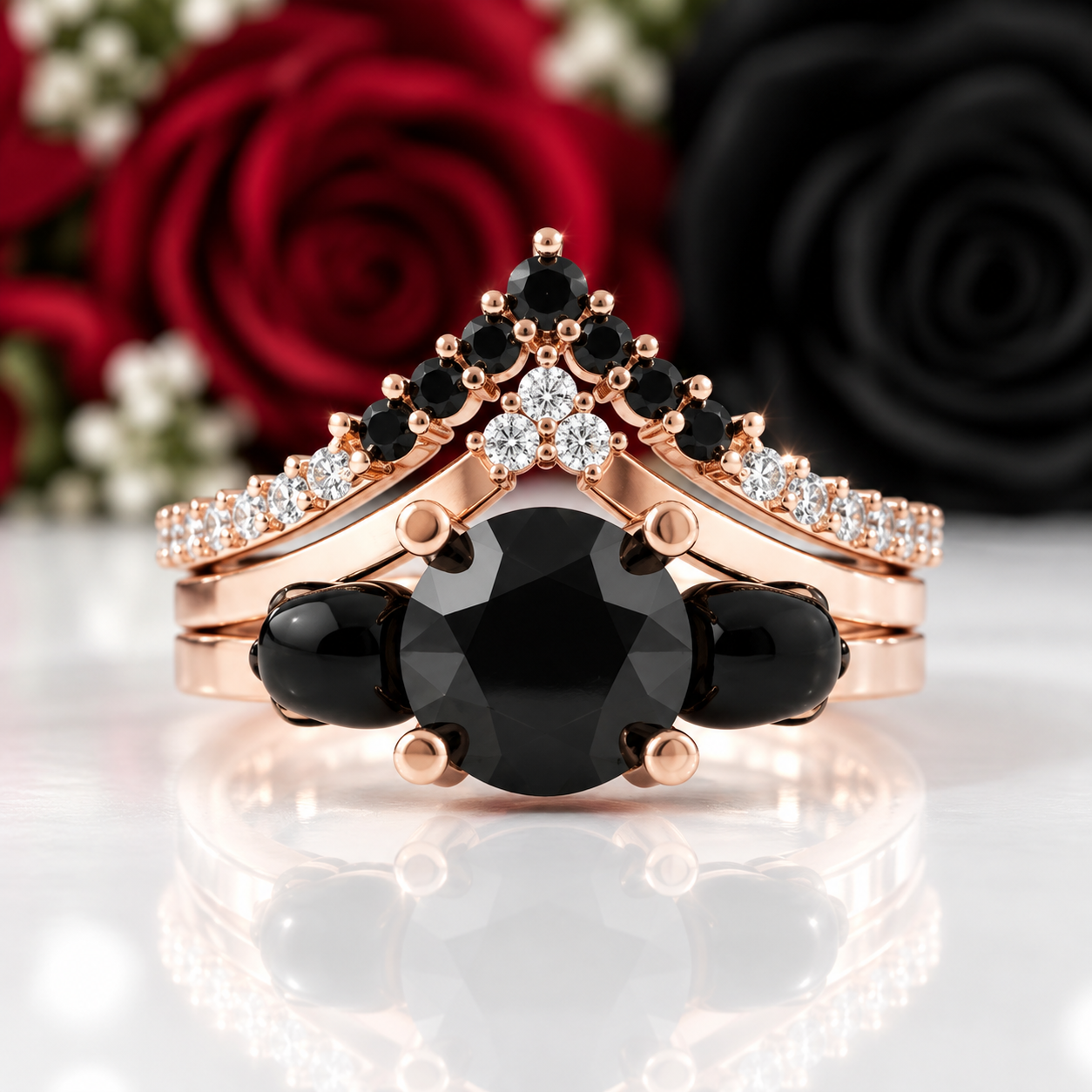 Soulmate- 1ct Violet Round Cut Diamond Option Gothic Ring-Black Diamonds New York