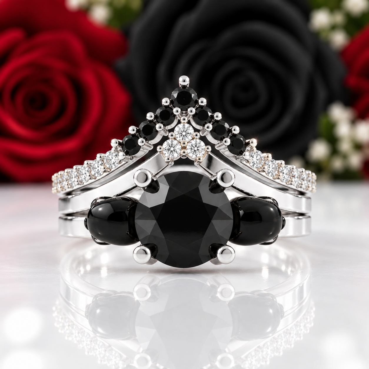 Soulmate- 1ct Violet Round Cut Diamond Option Gothic Ring-Black Diamonds New York