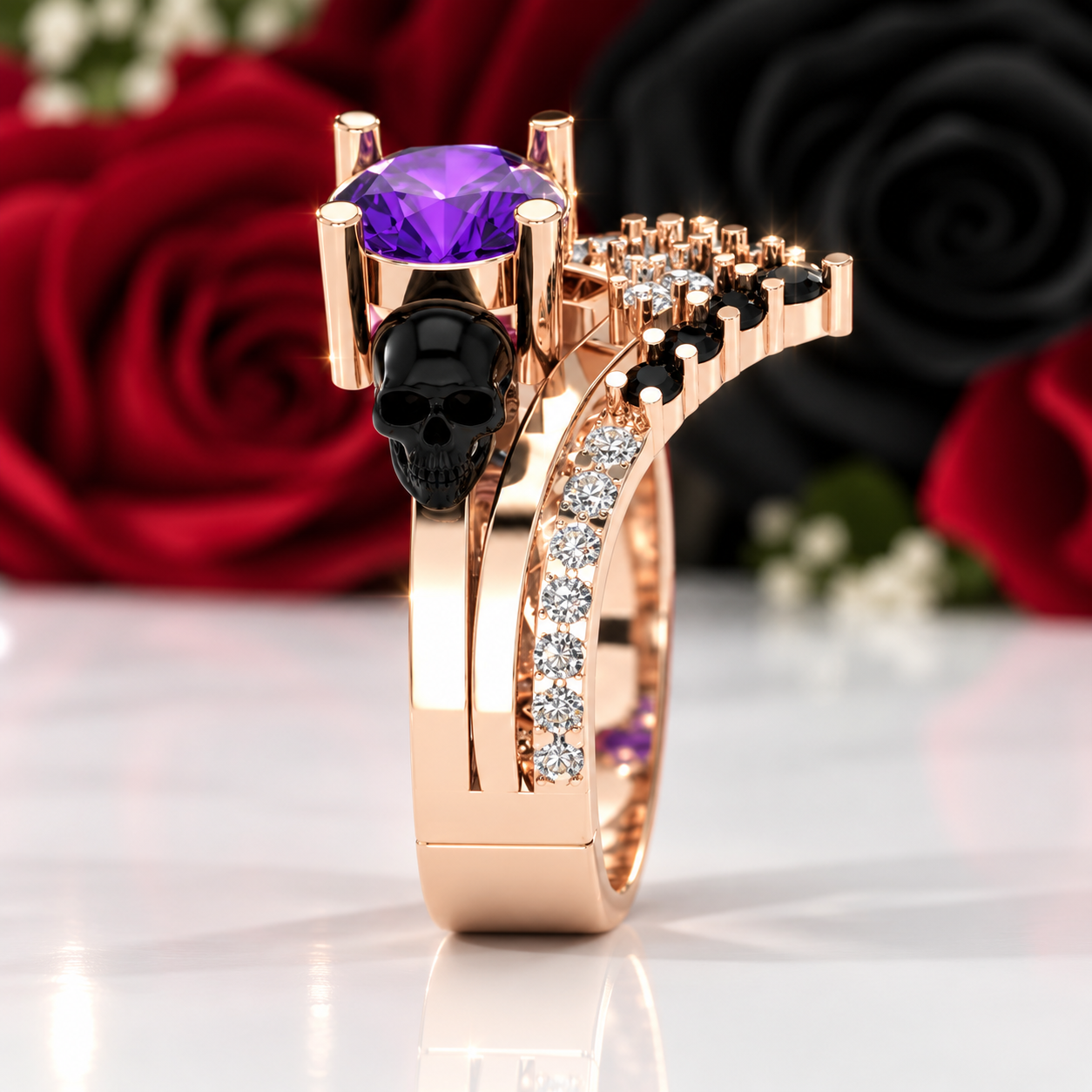 Soulmate- 1ct Violet Round Cut Diamond Option Gothic Ring-Black Diamonds New York