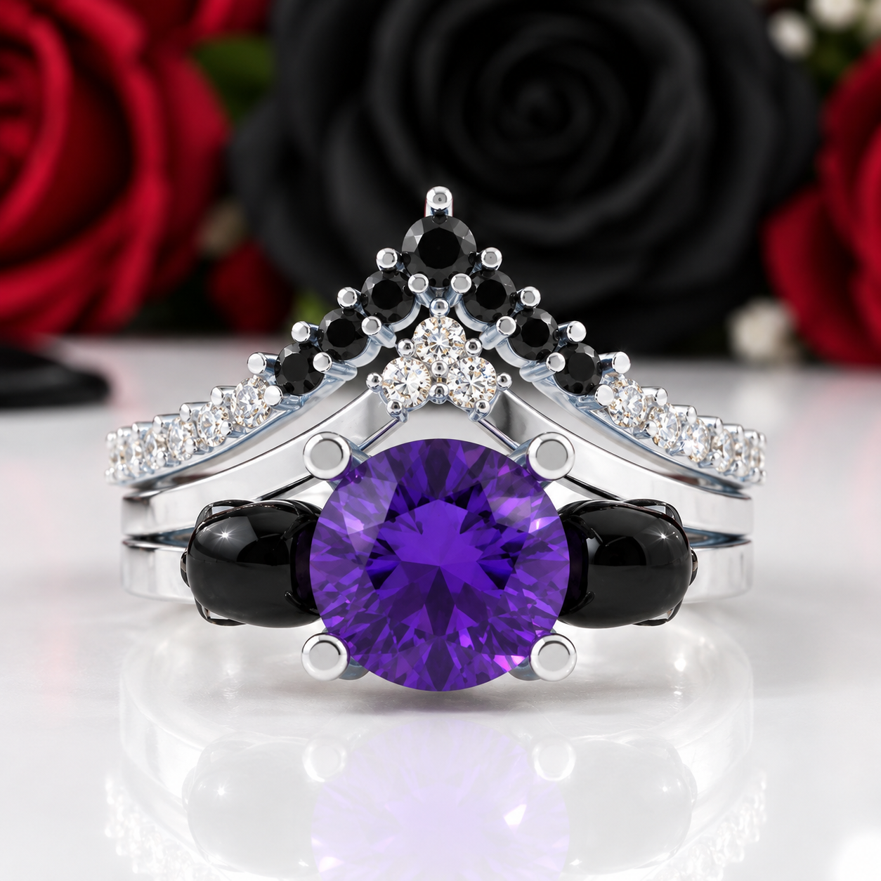 Soulmate- 1ct Violet Round Cut Diamond Option Gothic Ring-Black Diamonds New York