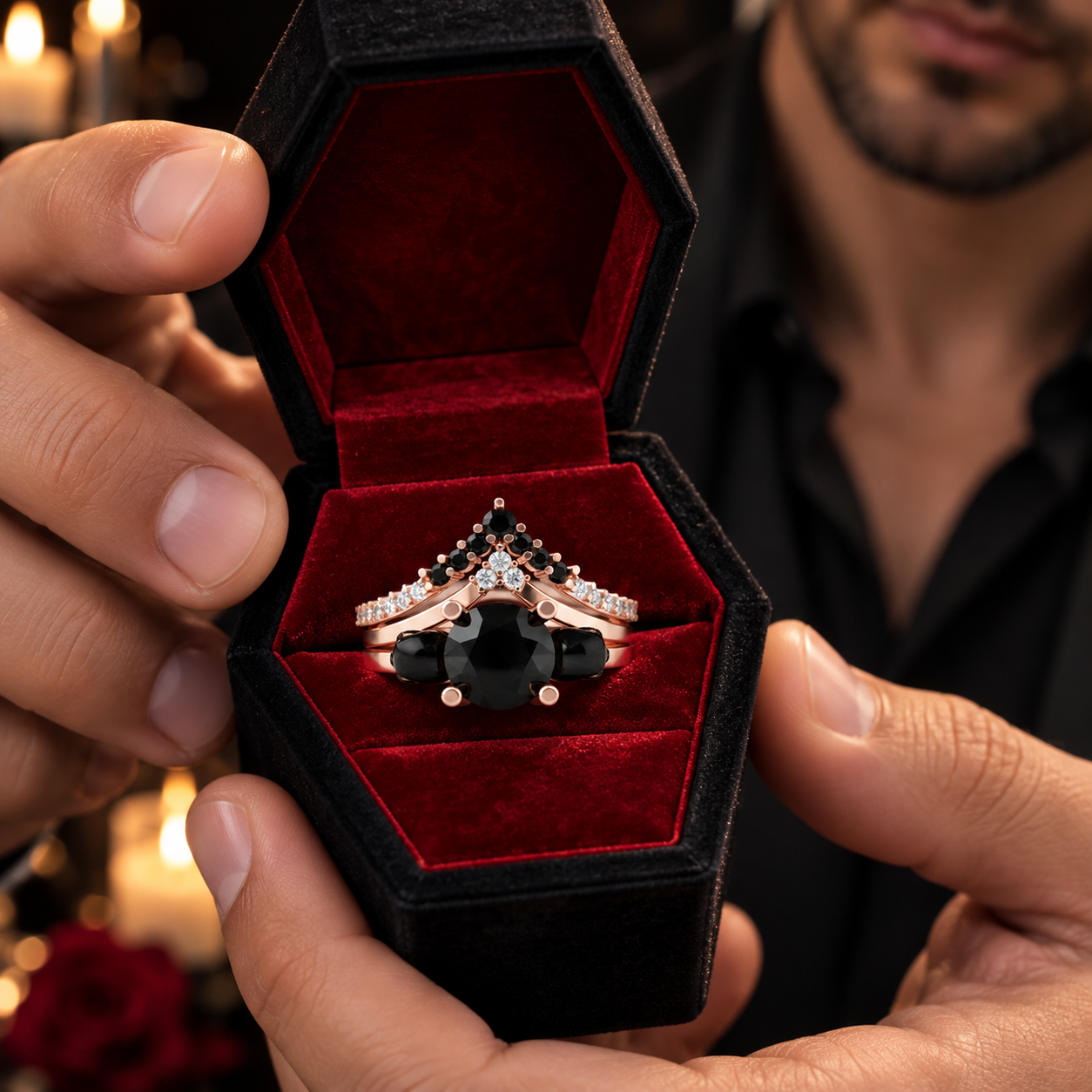Soulmate- 1ct Violet Round Cut Diamond Option Gothic Ring-Black Diamonds New York