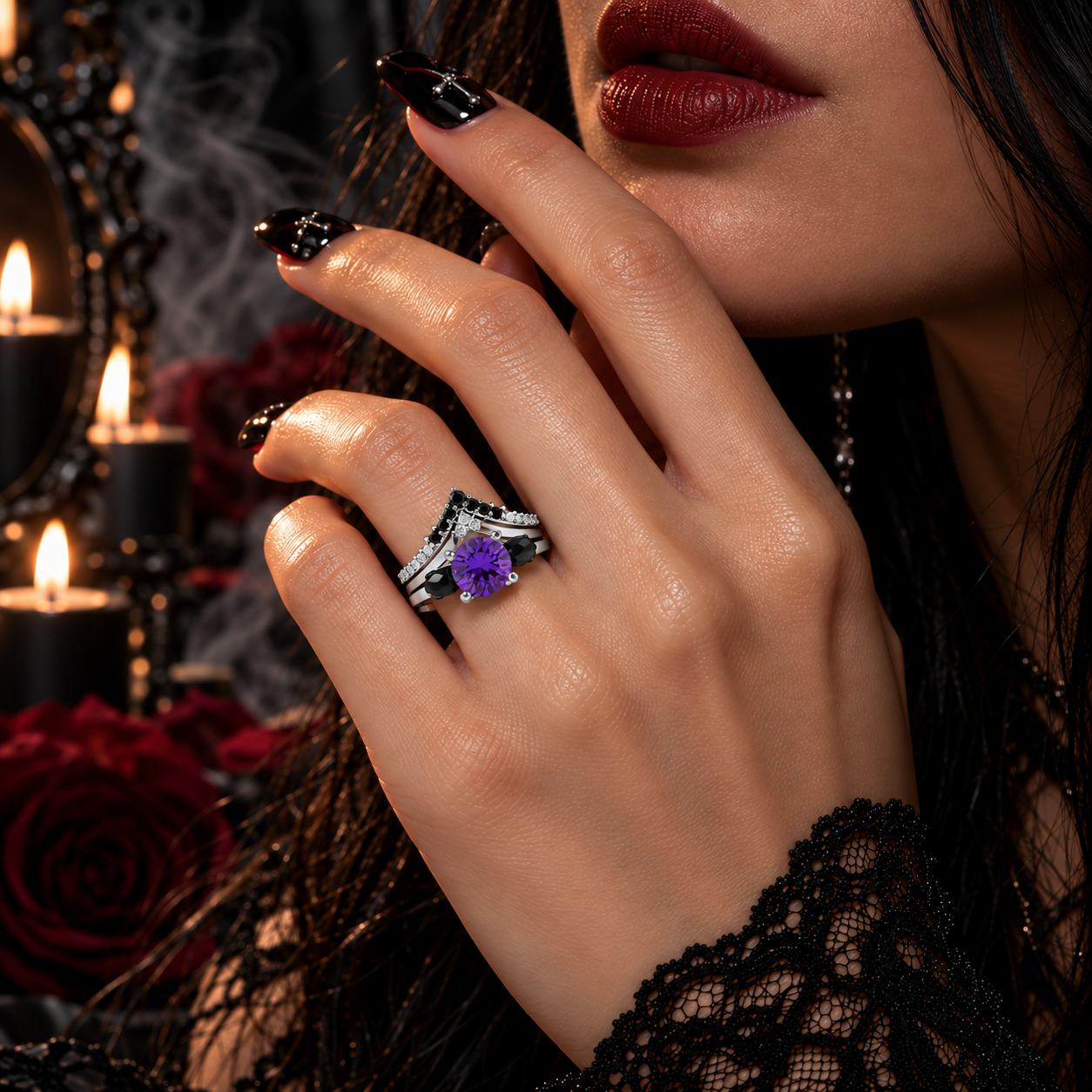 Soulmate- 1ct Violet Round Cut Diamond Option Gothic Ring-Black Diamonds New York