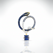 Sparkling Blue Stone Cute Snake Yellow Gold Pendant-Black Diamonds New York