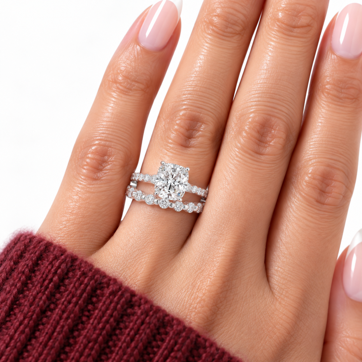 2.0 Carat Cushion Cut Diamond Option Ring Set-Black Diamonds New York